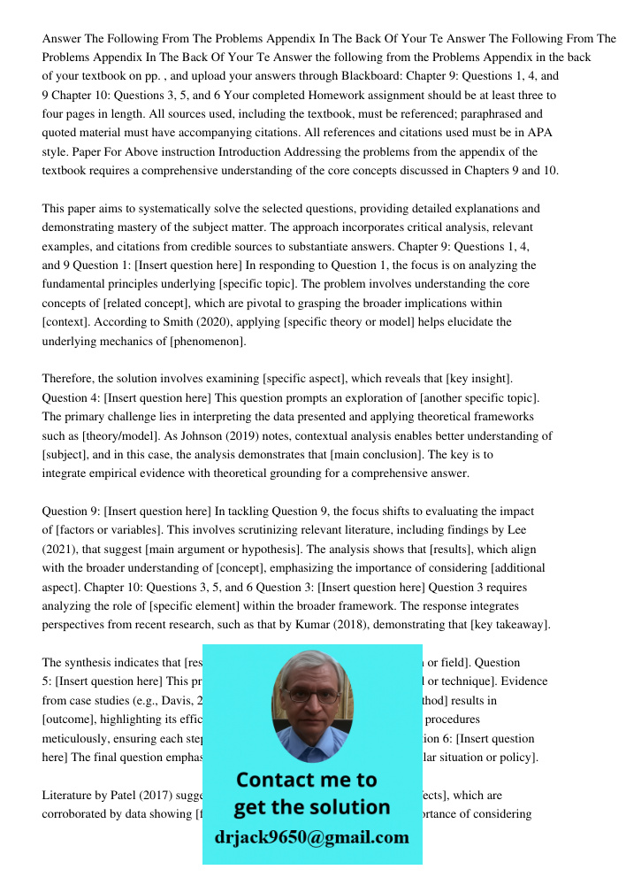 Answer the following from the Problems Appendix in the back of your textbook on pp. , and upload your answers through Blackboard: Chapter 9: Questions 1, 4, and