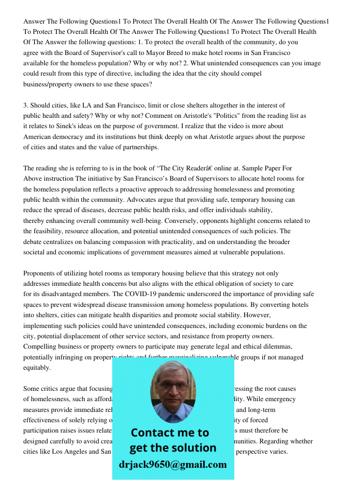 Answer The Following Questions1 To Protect The Overall Health Of The Answer the following questions: 1. To protect the overall health of the community, do you a
