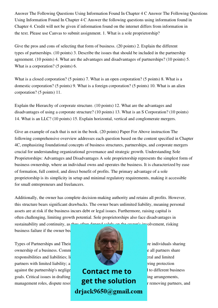 Answer the following questions using information found in Chapter 4. Credit will not be given if information found on the internet differs from information in t