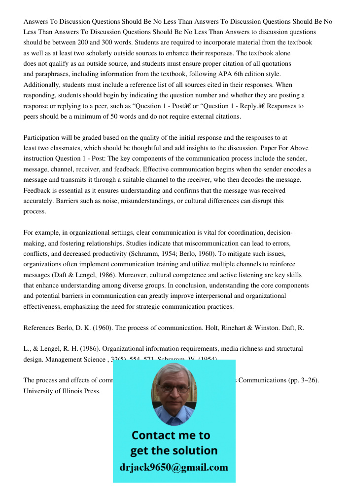 Answers To Discussion Questions Should Be No Less Than Answers to discussion questions should be between 200 and 300 words. Students are required to incorporate