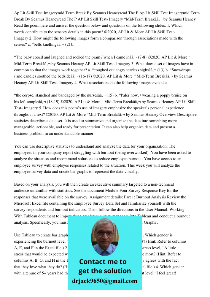 AP Lit Skill Test- Imagery “Mid-Term Breakâ€ by Seamus Heaney Read the poem here and answer the question below and questions on the following slides. 1. Which w