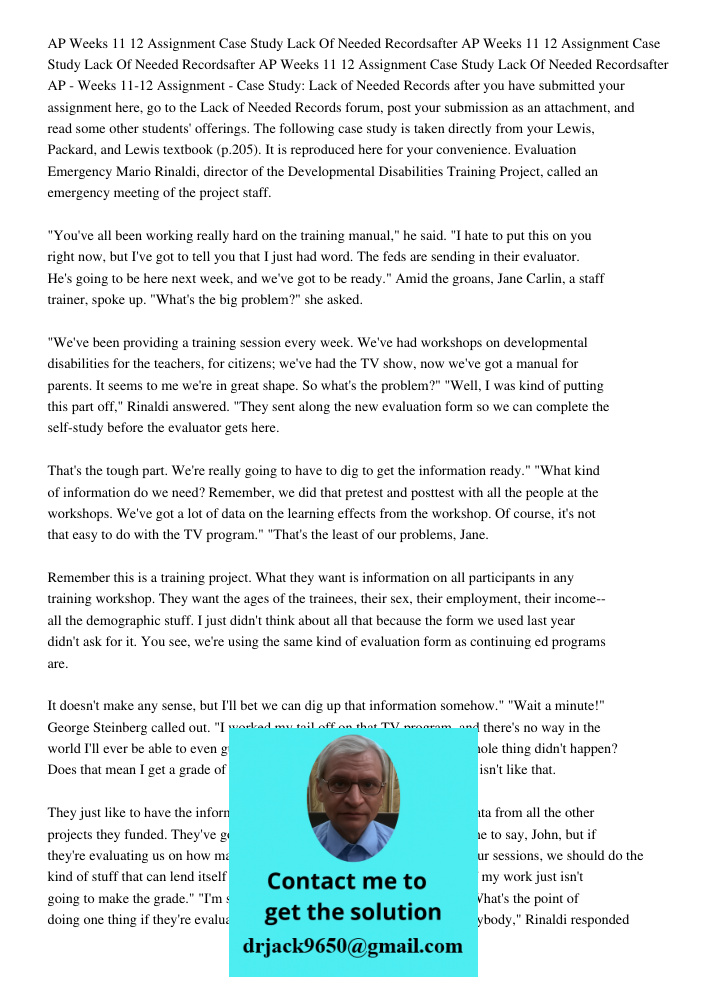 AP Weeks 11 12 Assignment Case Study Lack Of Needed Recordsafter AP - Weeks 11-12 Assignment - Case Study: Lack of Needed Records after you have submitted your 