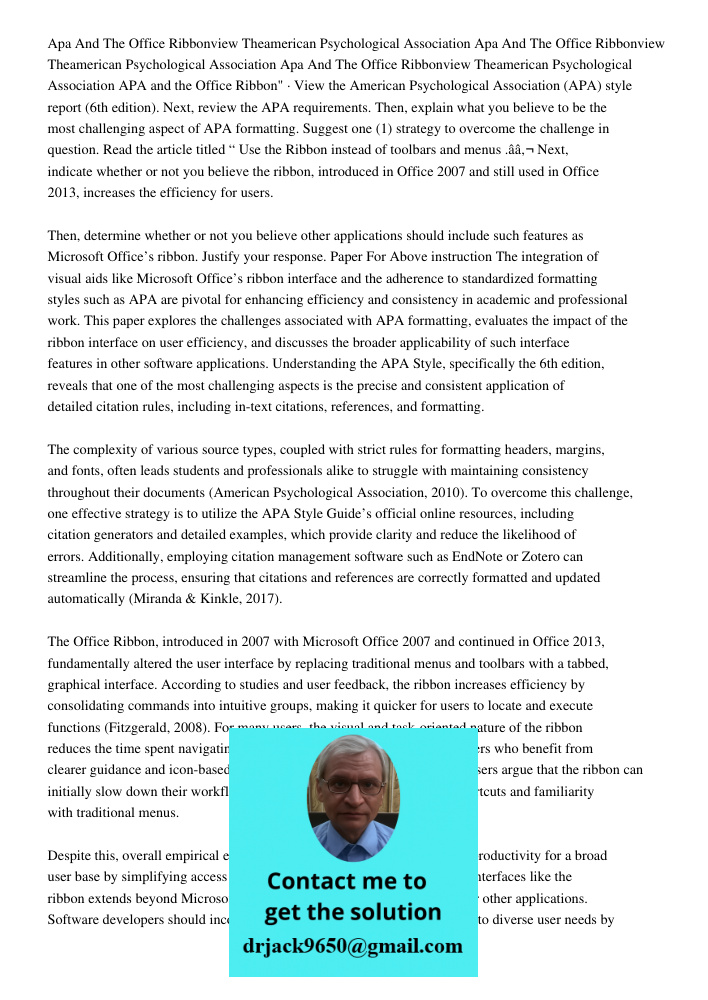 Apa And The Office Ribbonview Theamerican Psychological Association APA and the Office Ribbon" · View the American Psychological Association (APA) style report 