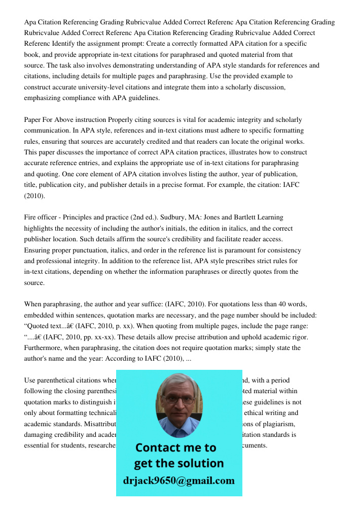 Apa Citation Referencing Grading Rubricvalue Added Correct Referenc Identify the assignment prompt: Create a correctly formatted APA citation for a specific boo