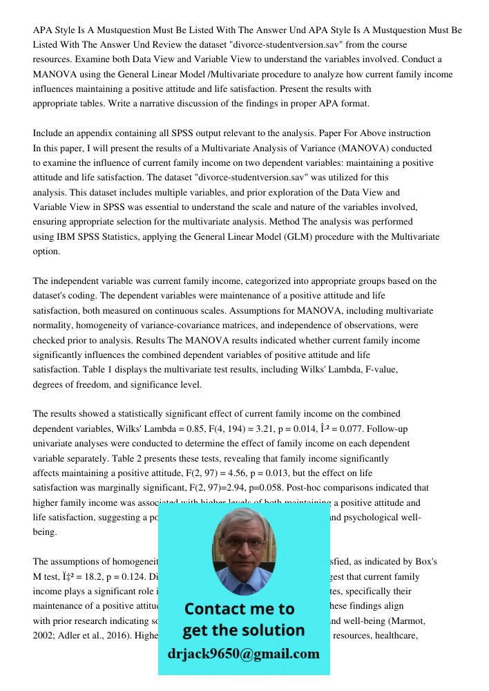 Review the dataset "divorce-studentversion.sav" from the course resources. Examine both Data View and Variable View to understand the variables involved. Conduc