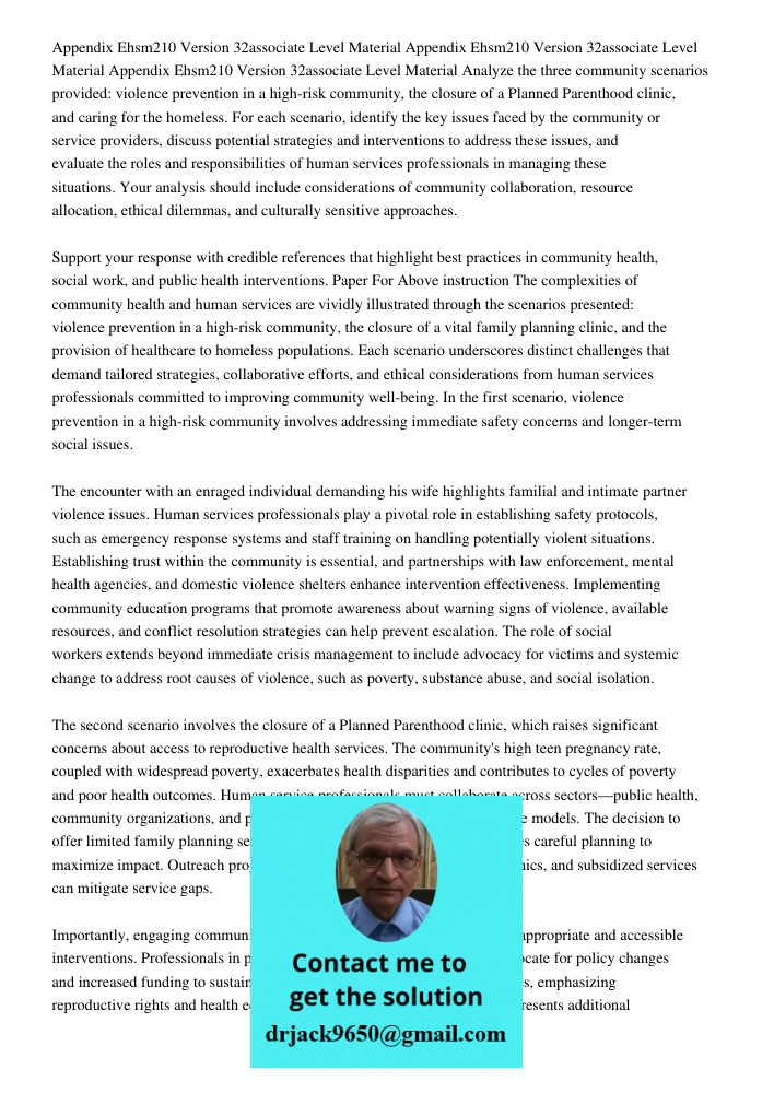 Appendix Ehsm210 Version 32associate Level Material Analyze the three community scenarios provided: violence prevention in a high-risk community, the closure of