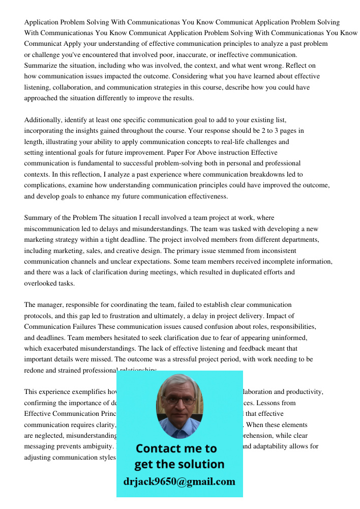 Application Problem Solving With Communicationas You Know Communicat Apply your understanding of effective communication principles to analyze a past problem or