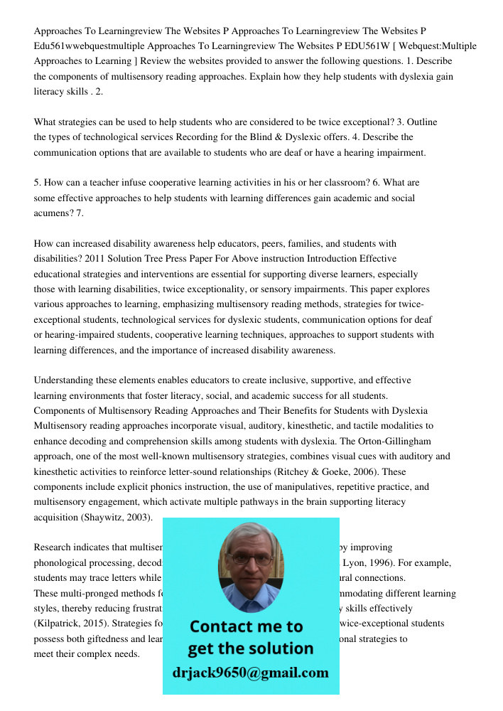 Edu561wwebquestmultiple Approaches To Learningreview The Websites P EDU561W [ Webquest:Multiple Approaches to Learning ] Review the websites provided to answer 