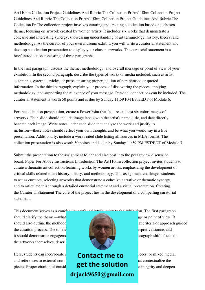 Art110hm Collection Project Guidelines And Rubric The Collection Pr The collection project involves curating and creating a collection based on a chosen theme, 