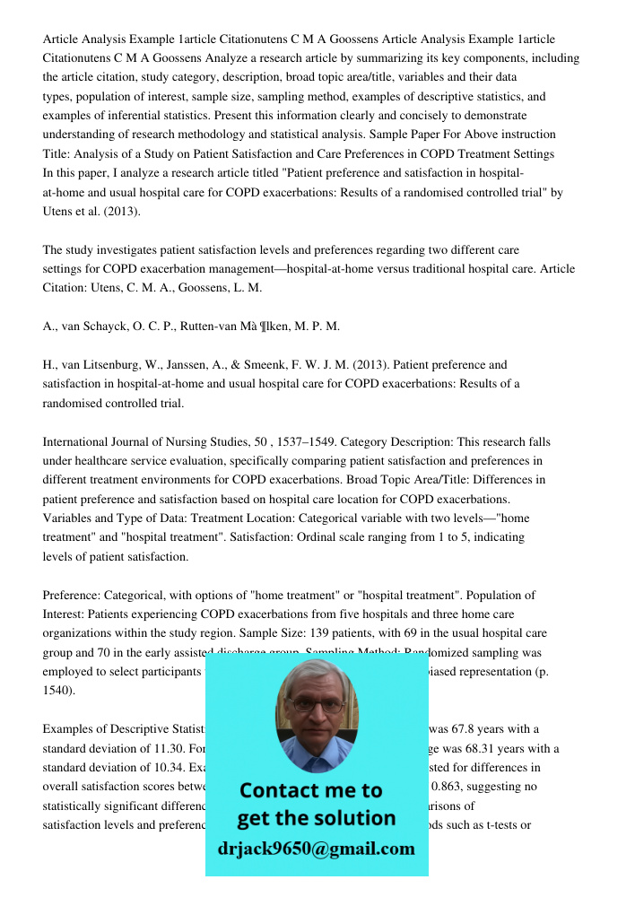 Analyze a research article by summarizing its key components, including the article citation, study category, description, broad topic area/title, variables and