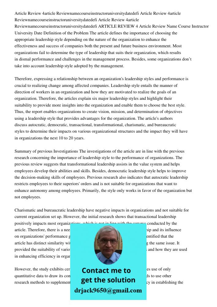 Article Review 4article Reviewnamecourseinstructoruniversitydatedefi ARTICLE REVIEW 4 Article Review Name Course Instructor University Date Definition of the Pr