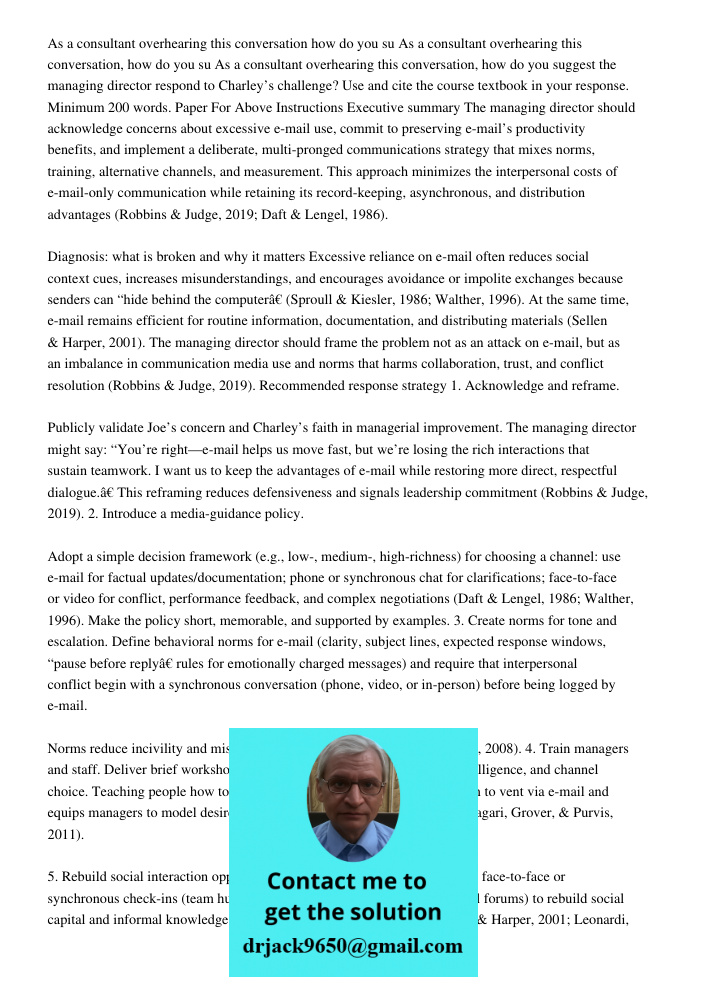 As a consultant overhearing this conversation, how do you suggest the managing director respond to Charley’s challenge? Use and cite the course textbook in your