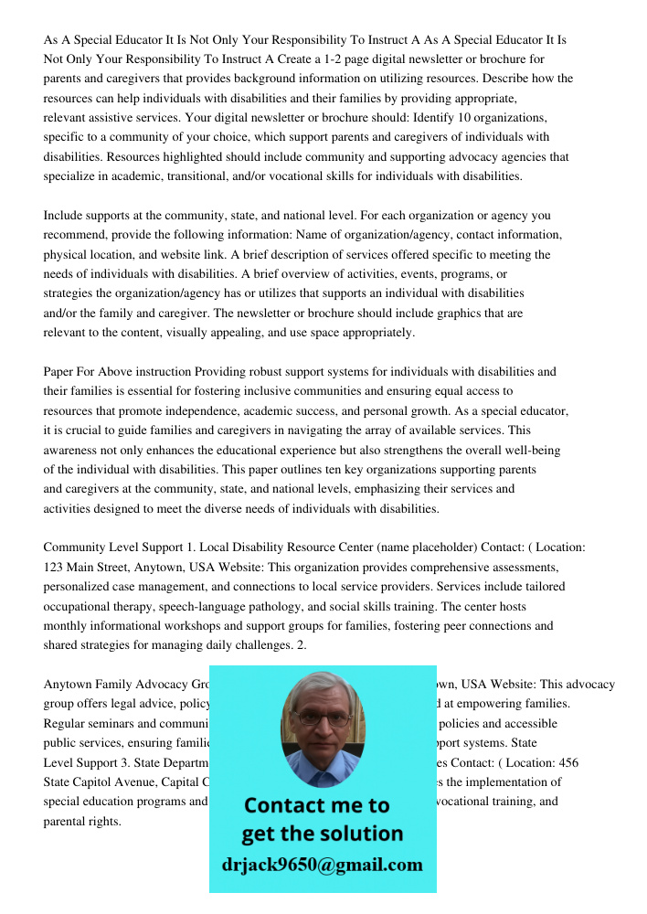 Create a 1-2 page digital newsletter or brochure for parents and caregivers that provides background information on utilizing resources. Describe how the resour