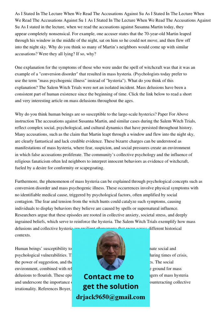 As I Stated In The Lecture When We Read The Accusations Against Su As I stated in the lecture, when we read the accusations against Susanna Martin today, they a