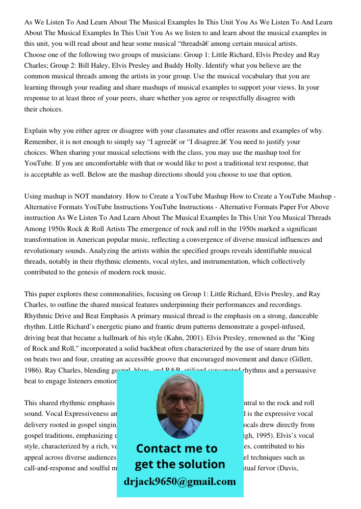 As we listen to and learn about the musical examples in this unit, you will read about and hear some musical “threads” among certain musical artists. Choose one