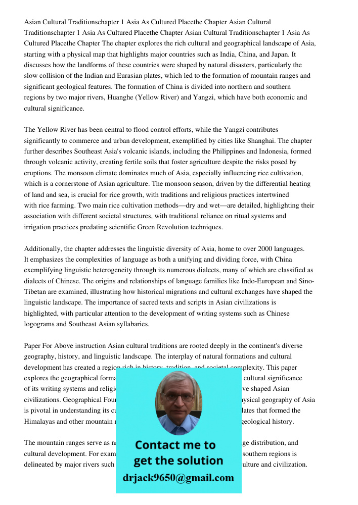 Asian Cultural Traditionschapter 1 Asia As Cultured Placethe Chapter The chapter explores the rich cultural and geographical landscape of Asia, starting with a 