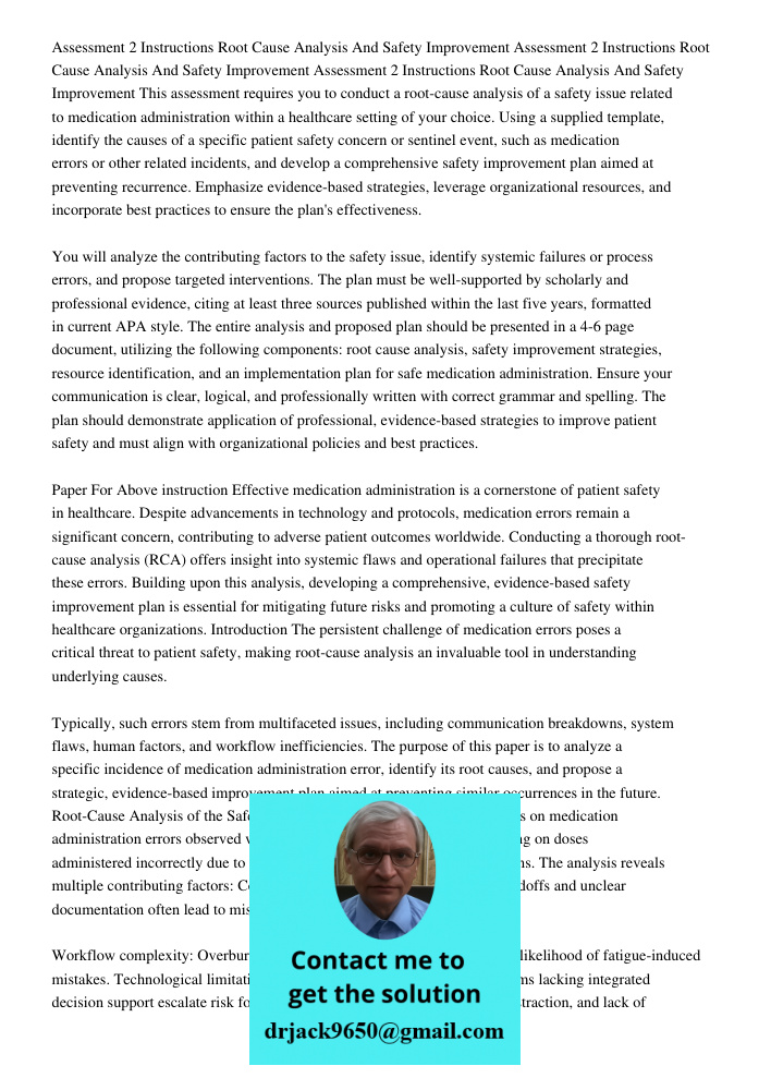Assessment 2 Instructions Root Cause Analysis And Safety Improvement This assessment requires you to conduct a root-cause analysis of a safety issue related to 