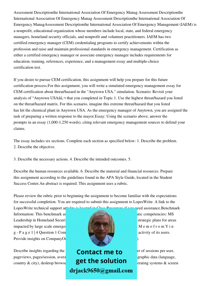 Assessment Descriptionthe International Association Of Emergency ManagAssessment Descriptionthe International Association Of Emergency Management (IAEM) is a no