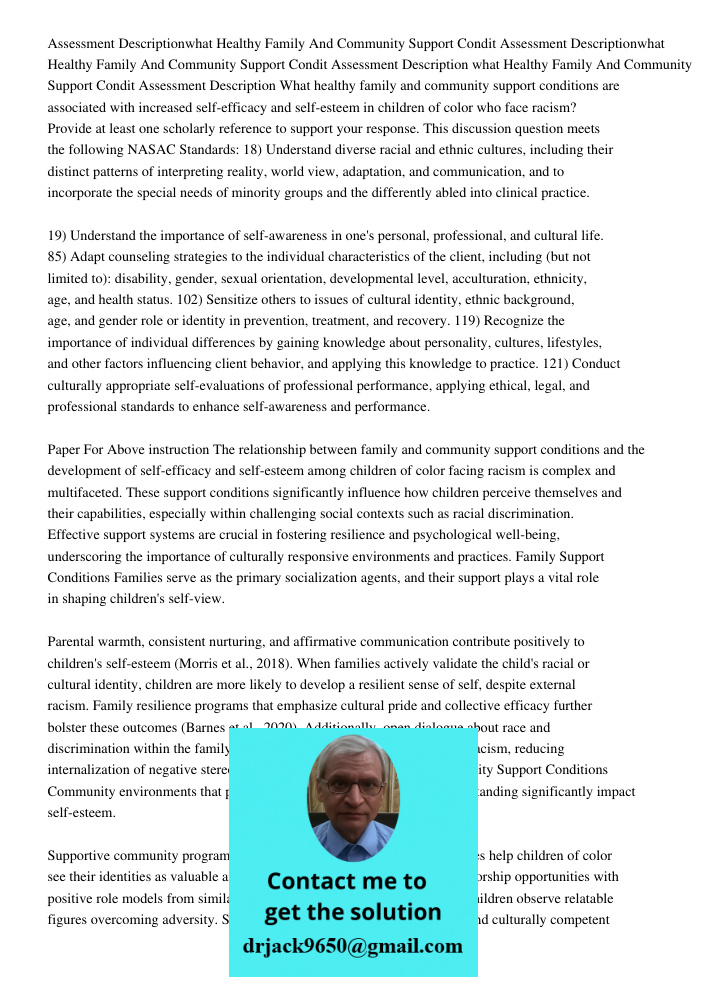 Assessment Description what Healthy Family And Community Support Condit Assessment Description What healthy family and community support conditions are associat