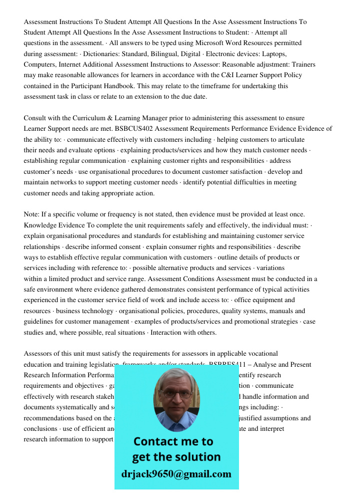 Assessment Instructions to Student: · Attempt all questions in the assessment. · All answers to be typed using Microsoft Word Resources permitted during assessm