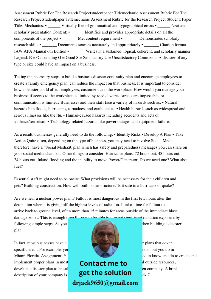 Assessment Rubric for the Research Project Student: Paper Title: Mechanics: • ______ Virtually free of grammatical and typographical errors • ______ Neat and sc