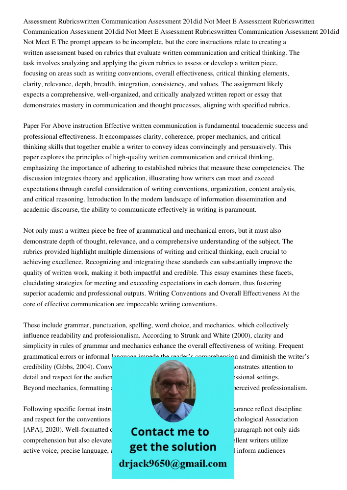 Assessment Rubricswritten Communication Assessment 201did Not Meet E The prompt appears to be incomplete, but the core instructions relate to creating a written
