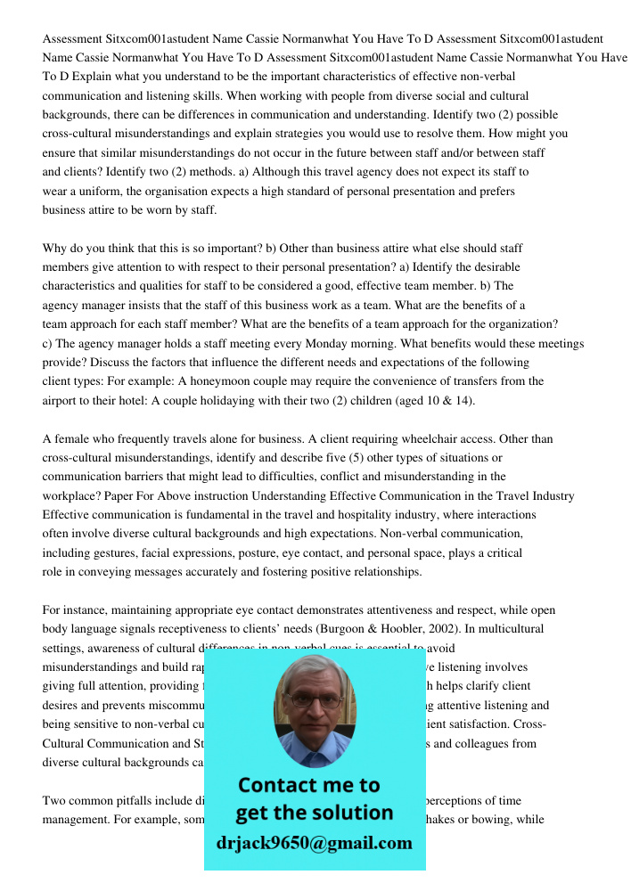 Assessment Sitxcom001astudent Name Cassie Normanwhat You Have To D Explain what you understand to be the important characteristics of effective non-verbal commu