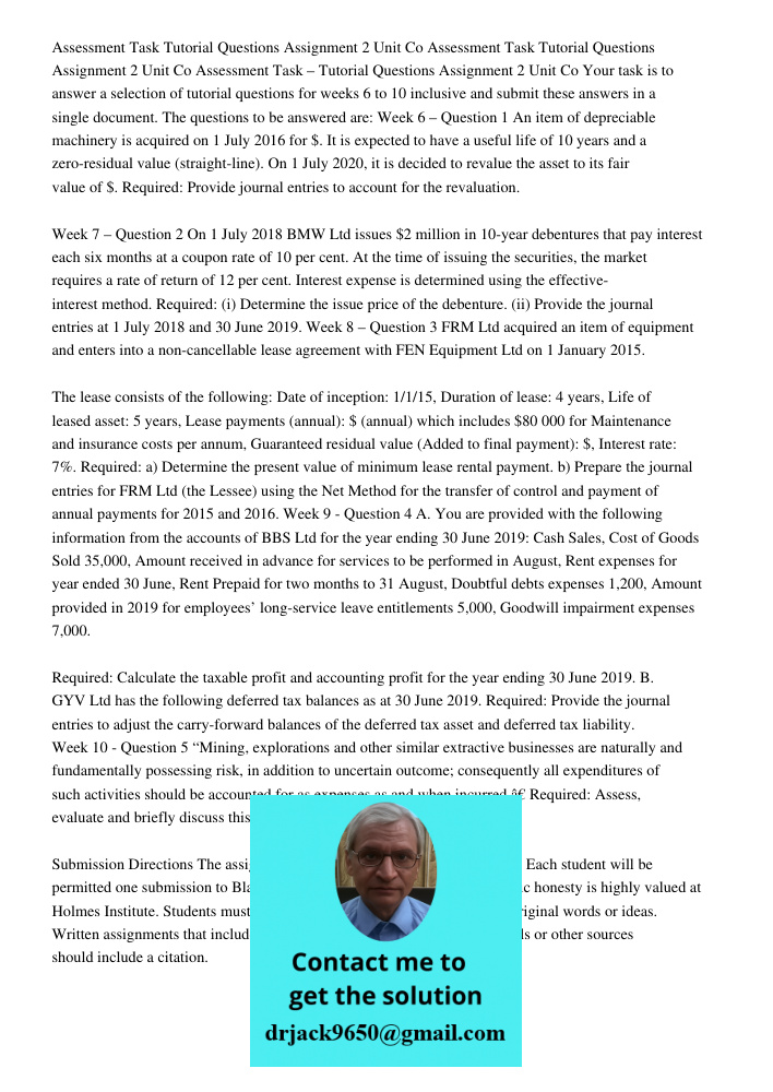 Assessment Task Tutorial Questions Assignment 2 Unit Co Your task is to answer a selection of tutorial questions for weeks 6 to 10 inclusive and submit these an