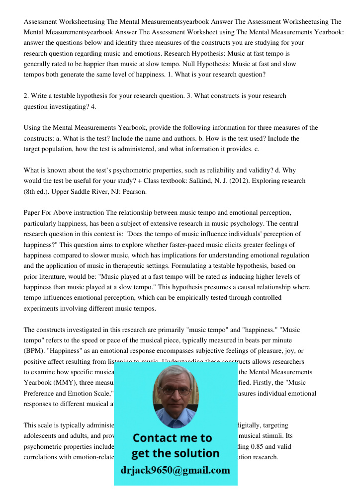 Assessment Worksheet using The Mental Measurements Yearbook: answer the questions below and identify three measures of the constructs you are studying for your 