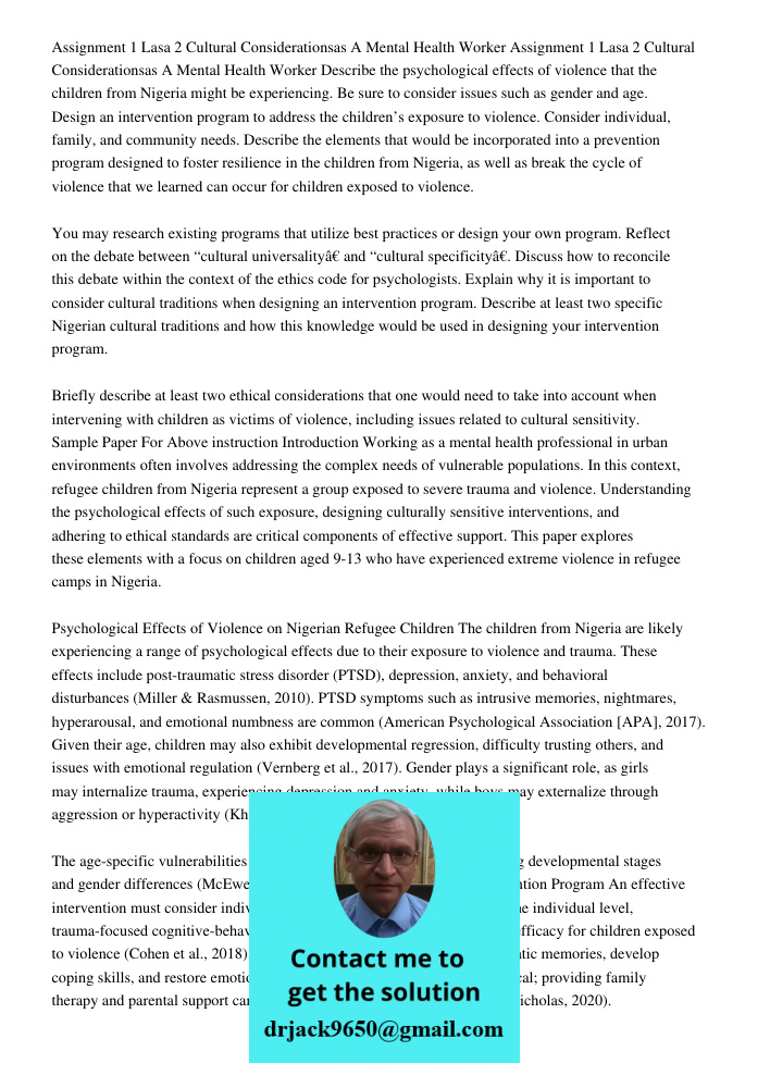 Describe the psychological effects of violence that the children from Nigeria might be experiencing. Be sure to consider issues such as gender and age. Design a