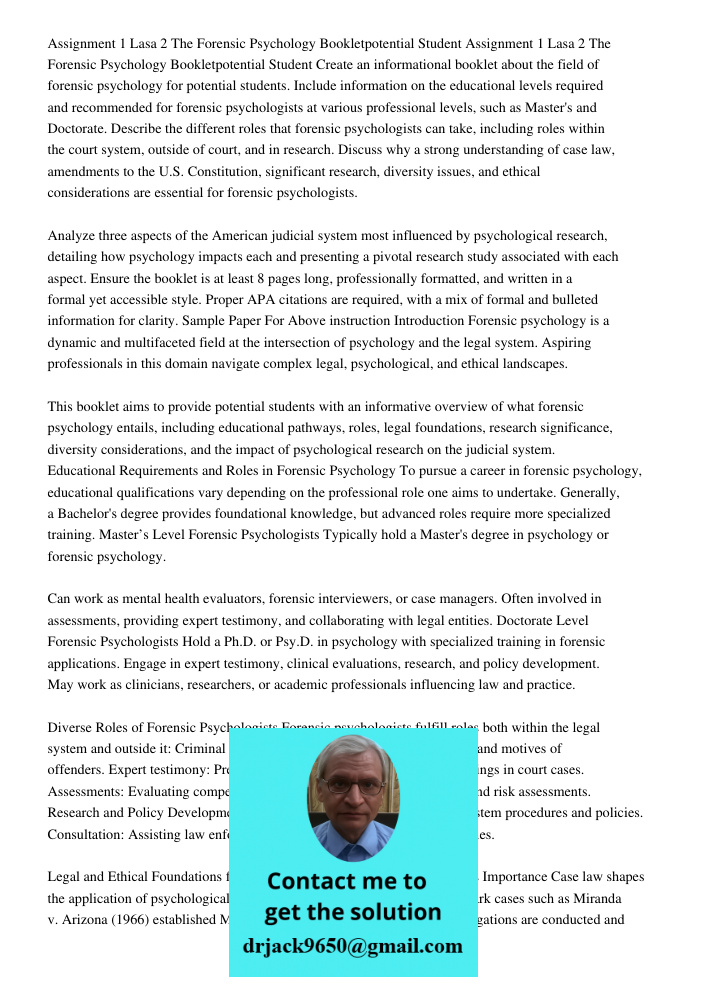 Create an informational booklet about the field of forensic psychology for potential students. Include information on the educational levels required and recomm