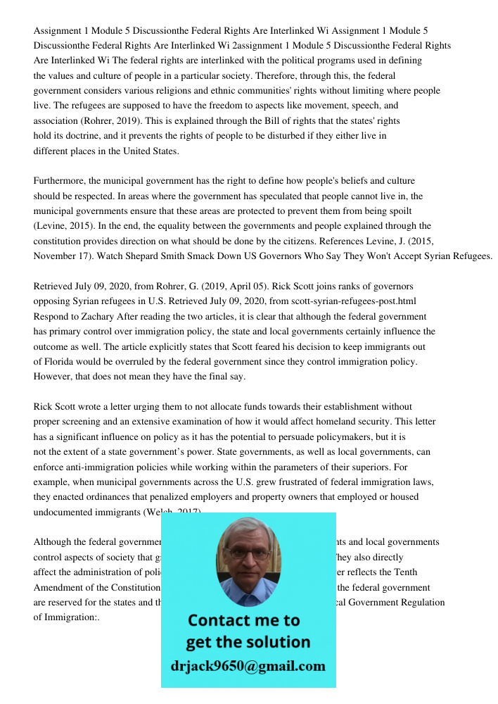 Assignment 1 Module 5 Discussionthe Federal Rights Are Interlinked Wi The federal rights are interlinked with the political programs used in defining the values
