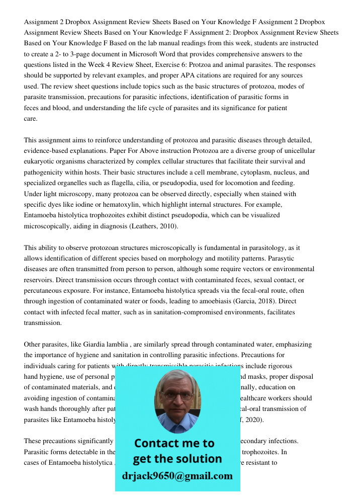 Assignment 2 Dropbox Assignment Review Sheets Based on Your Knowledge F Based on the lab manual readings from this week, students are instructed to create a 2- 