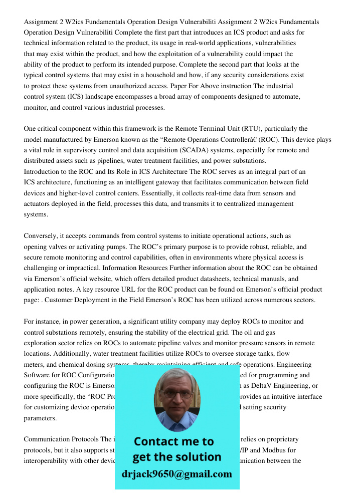 Complete the first part that introduces an ICS product and asks for technical information related to the product, its usage in real-world applications, vulnerab