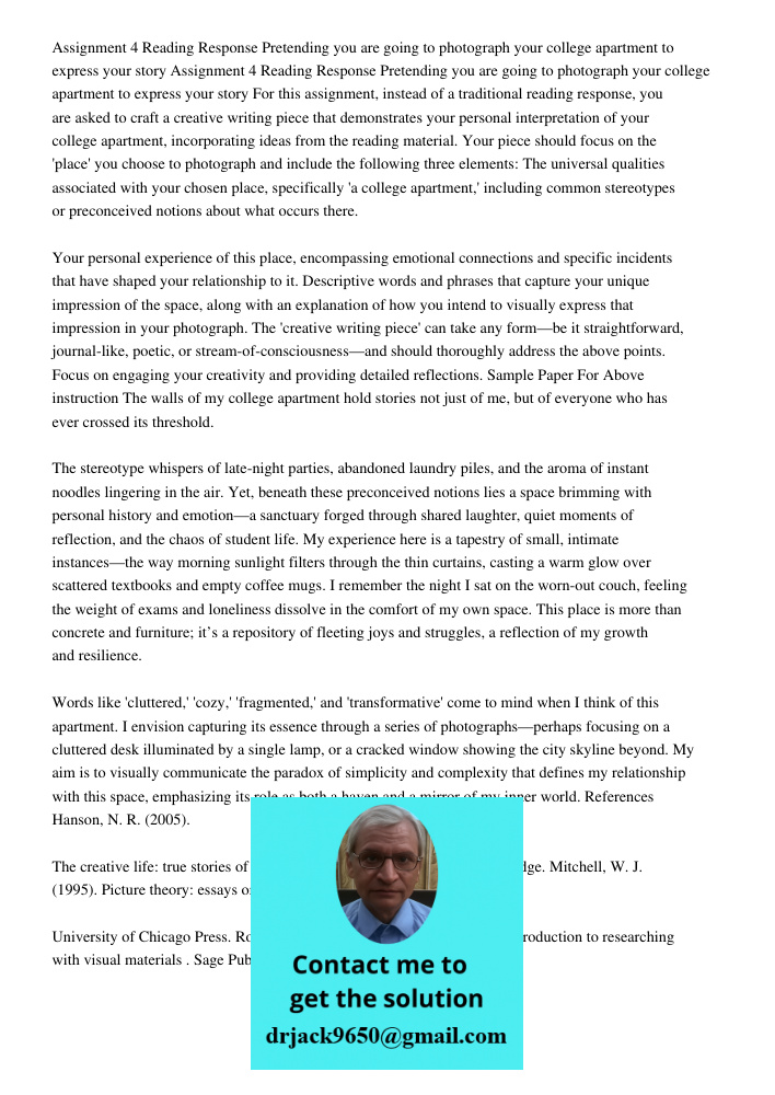 For this assignment, instead of a traditional reading response, you are asked to craft a creative writing piece that demonstrates your personal interpretation o