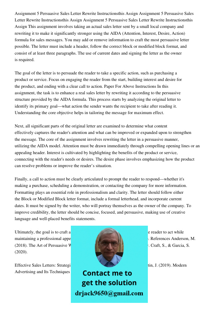 Assignment 5 Persuasive Sales Letter Rewrite Instructionsthis Assign This assignment involves taking an actual sales letter sent by a small local company and re