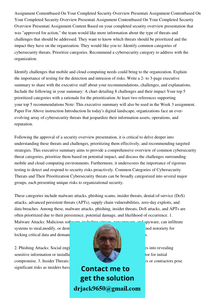 Assignment Contentbased On Your Completed Security Overview Presentati Assignment Content Based on your completed security overview presentation that was "appro