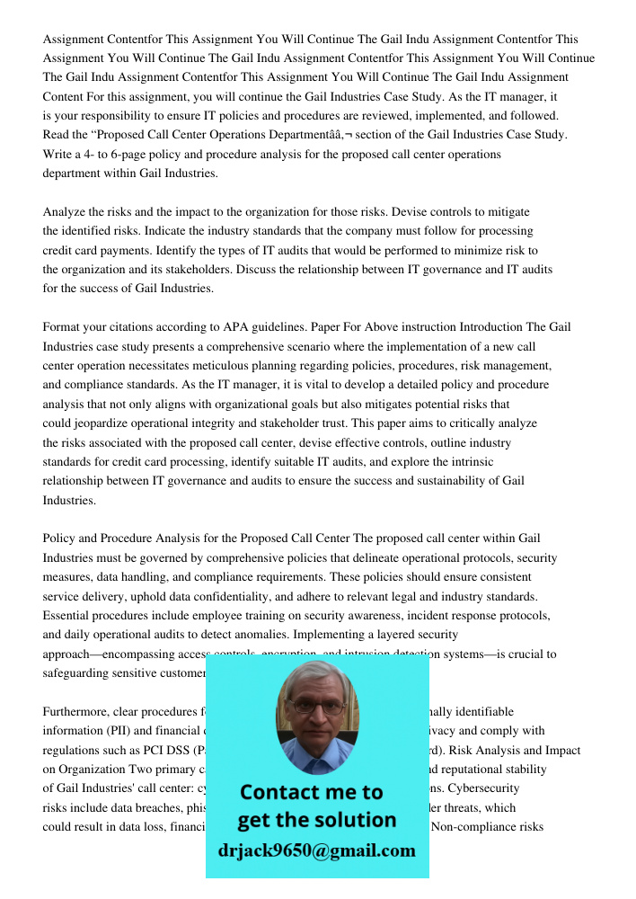 Assignment Contentfor This Assignment You Will Continue The Gail Indu Assignment Contentfor This Assignment You Will Continue The Gail Indu Assignment Content F