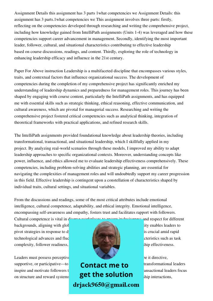 This assignment involves three parts: firstly, reflecting on the competencies developed through researching and writing the comprehensive project, including how