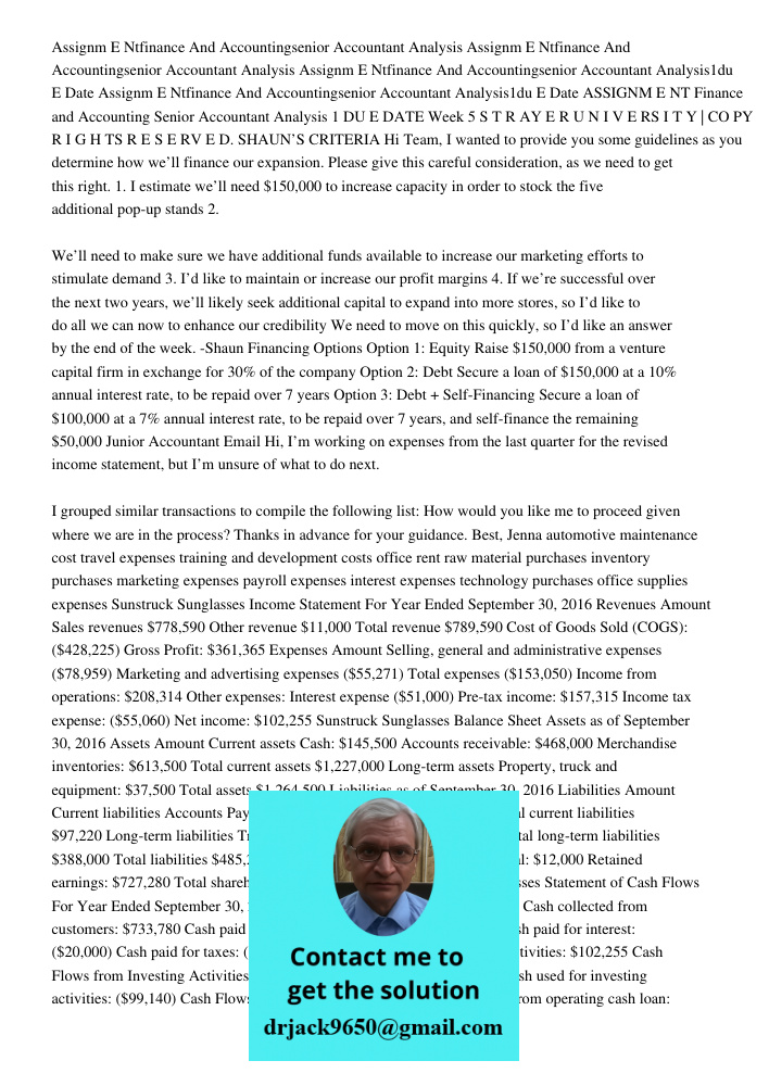 Assignm E Ntfinance And Accountingsenior Accountant Analysis1du E Date Assignm E Ntfinance And Accountingsenior Accountant Analysis1du E Date ASSIGNM E NT Finan