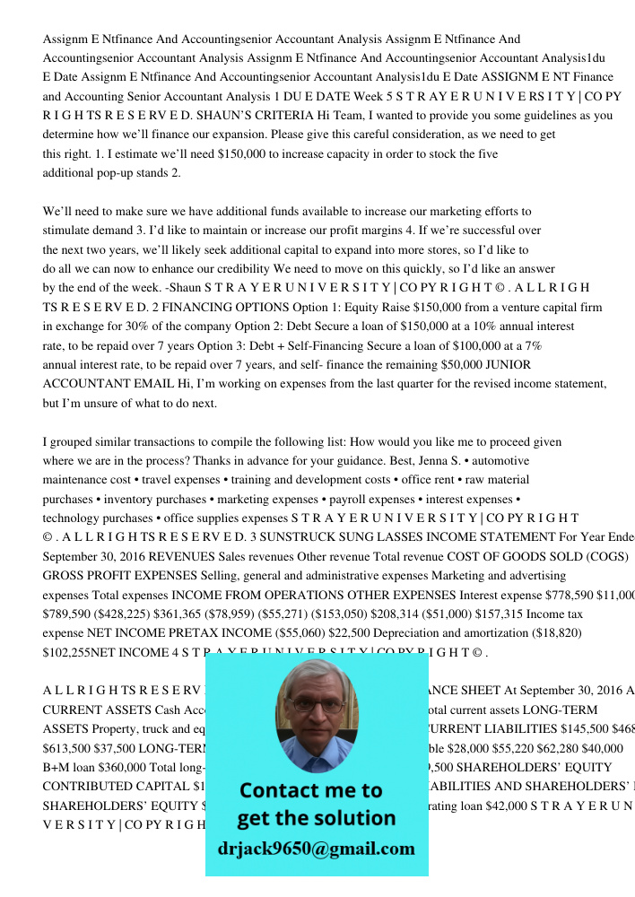 Assignm E Ntfinance And Accountingsenior Accountant Analysis1du E Date Assignm E Ntfinance And Accountingsenior Accountant Analysis1du E Date ASSIGNM E NT Finan