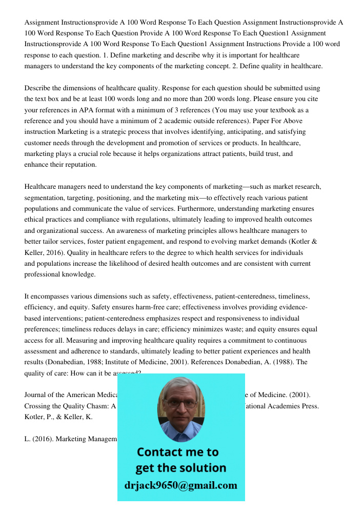 Provide A 100 Word Response To Each Question1 Assignment Instructionsprovide A 100 Word Response To Each Question1 Assignment Instructions Provide a 100 word re