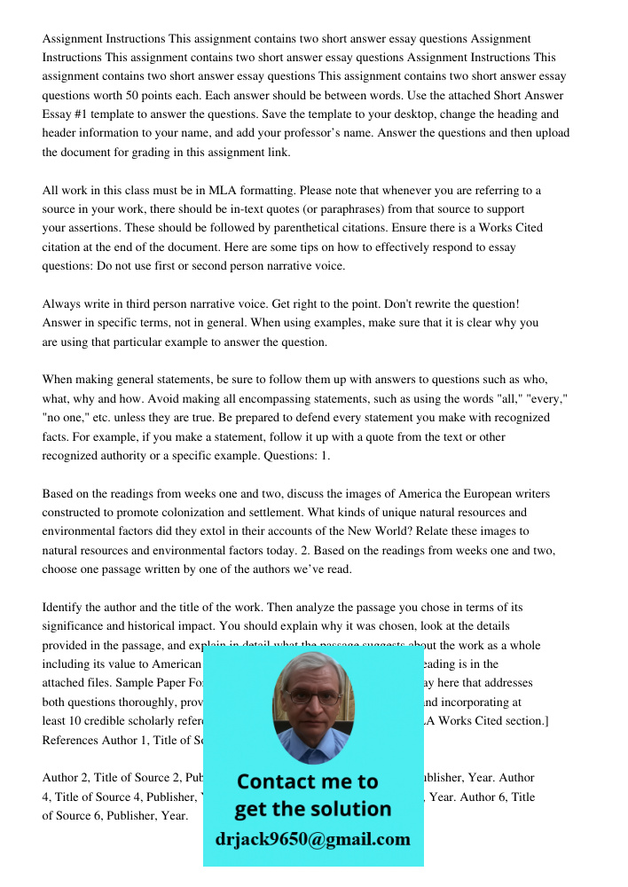 Assignment Instructions This assignment contains two short answer essay questions This assignment contains two short answer essay questions worth 50 points each