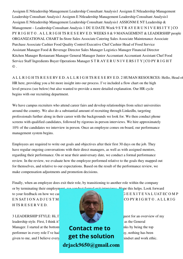 Assignm E Ntleadership Management Leadership Consultant Analysis1 Assignm E Ntleadership Management Leadership Consultant Analysis1 ASSIGNM E NT Leadership & Ma