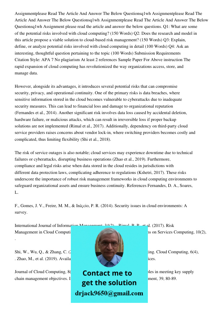 Assignmentplease Read The Article And Answer The Below Questionsq1wh Assignment please read the article and answer the below questions. Q1: What are some of the