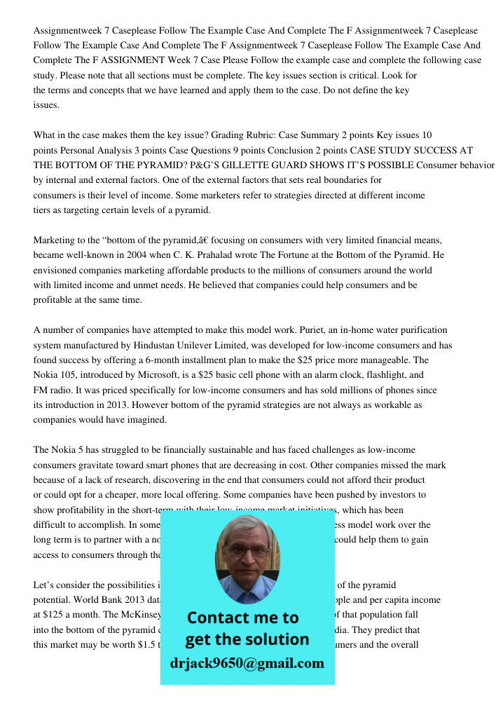 Assignmentweek 7 Caseplease Follow The Example Case And Complete The F ASSIGNMENT Week 7 Case Please Follow the example case and complete the following case stu