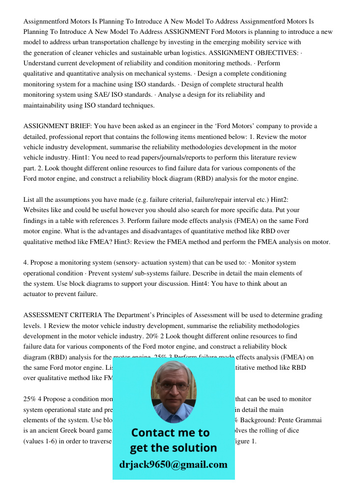 ASSIGNMENT Ford Motors is planning to introduce a new model to address urban transportation challenge by investing in the emerging mobility service with the gen