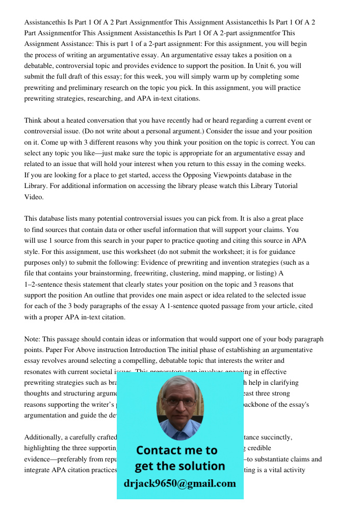 Assistancethis Is Part 1 Of A 2-part assignmentfor This Assignment Assistance: This is part 1 of a 2-part assignment: For this assignment, you will begin the pr