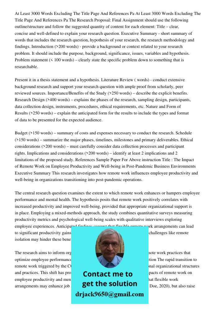 The Research Proposal: Final Assignment should use the following outline/structure and follow the suggested quantity of content for each element: Title – clear,