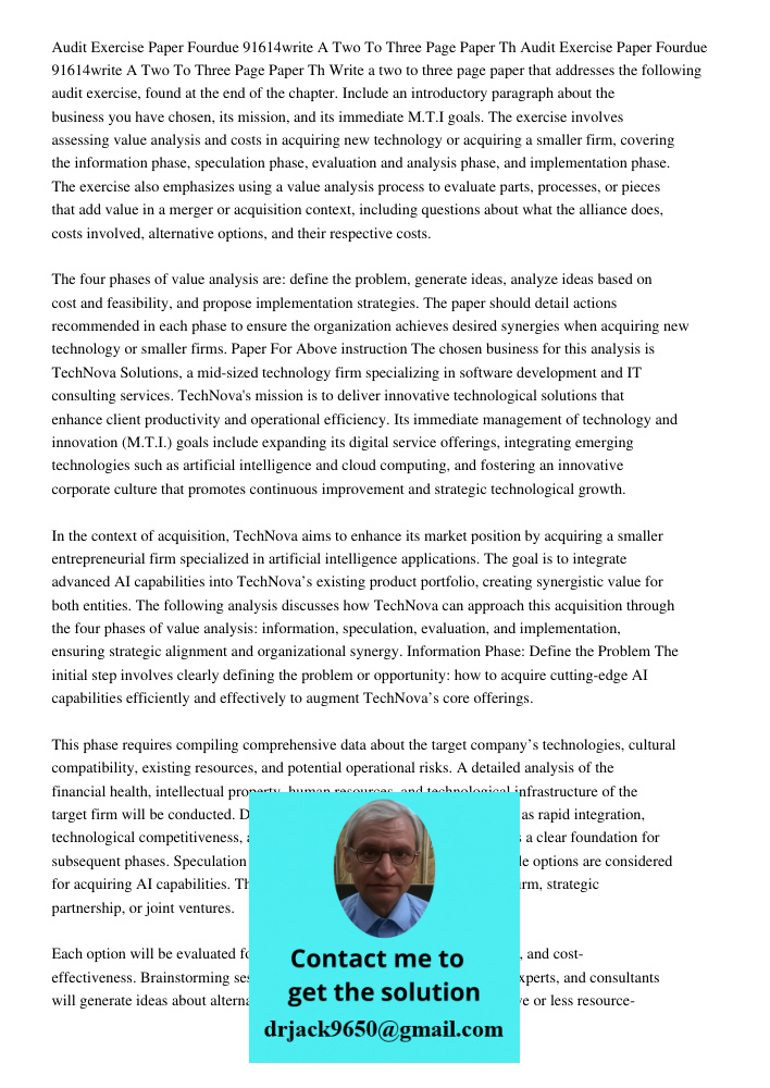 Write a two to three page paper that addresses the following audit exercise, found at the end of the chapter. Include an introductory paragraph about the busine